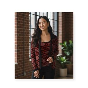 new Donna  Ruched Mesh Jacket + Boned Corset Style Tank Twinset  Red + Black